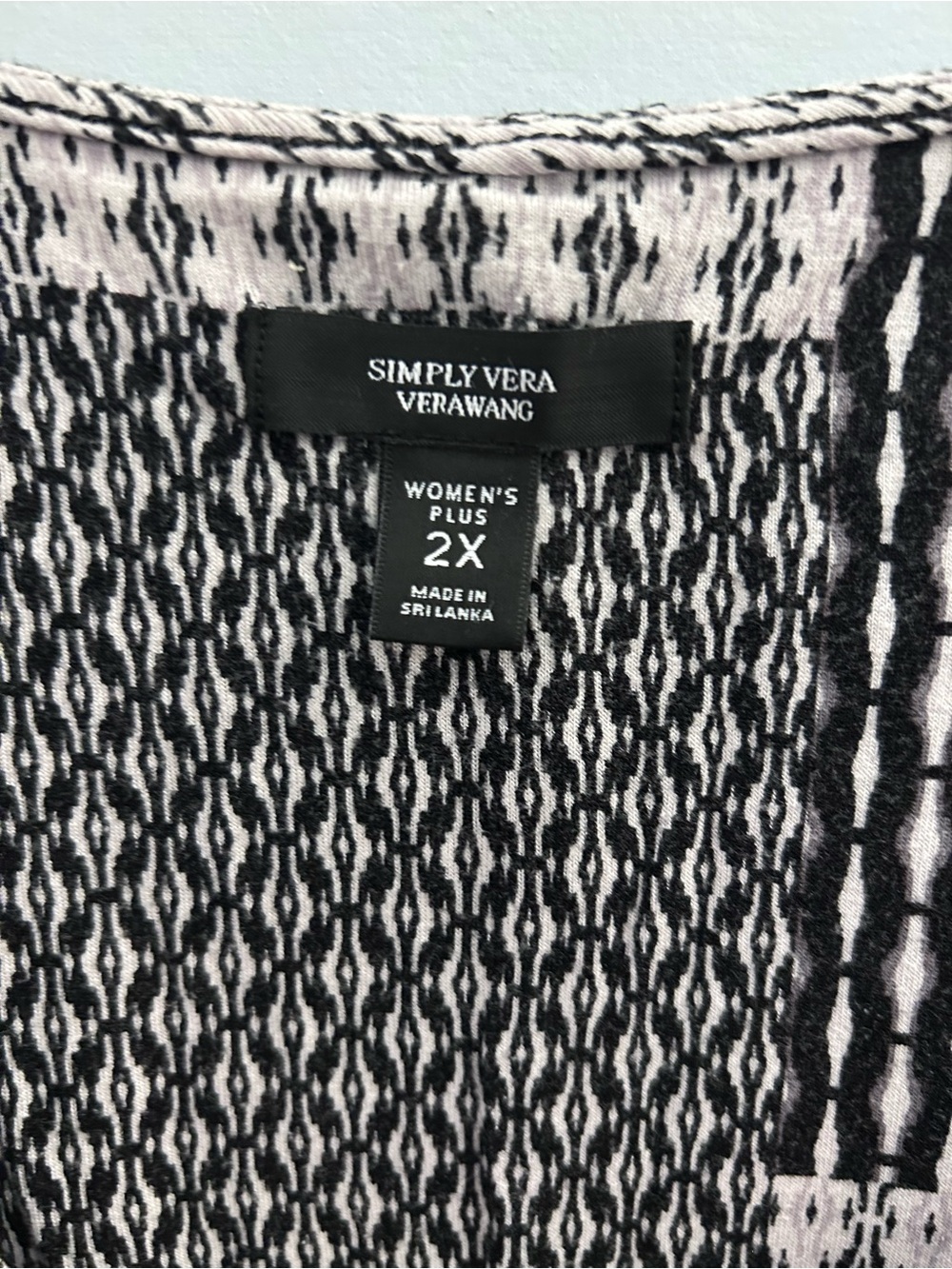 Simply Vera Vera Wang Black and White Patchwork Printed Kaftan 2X - Picture 5 of 6